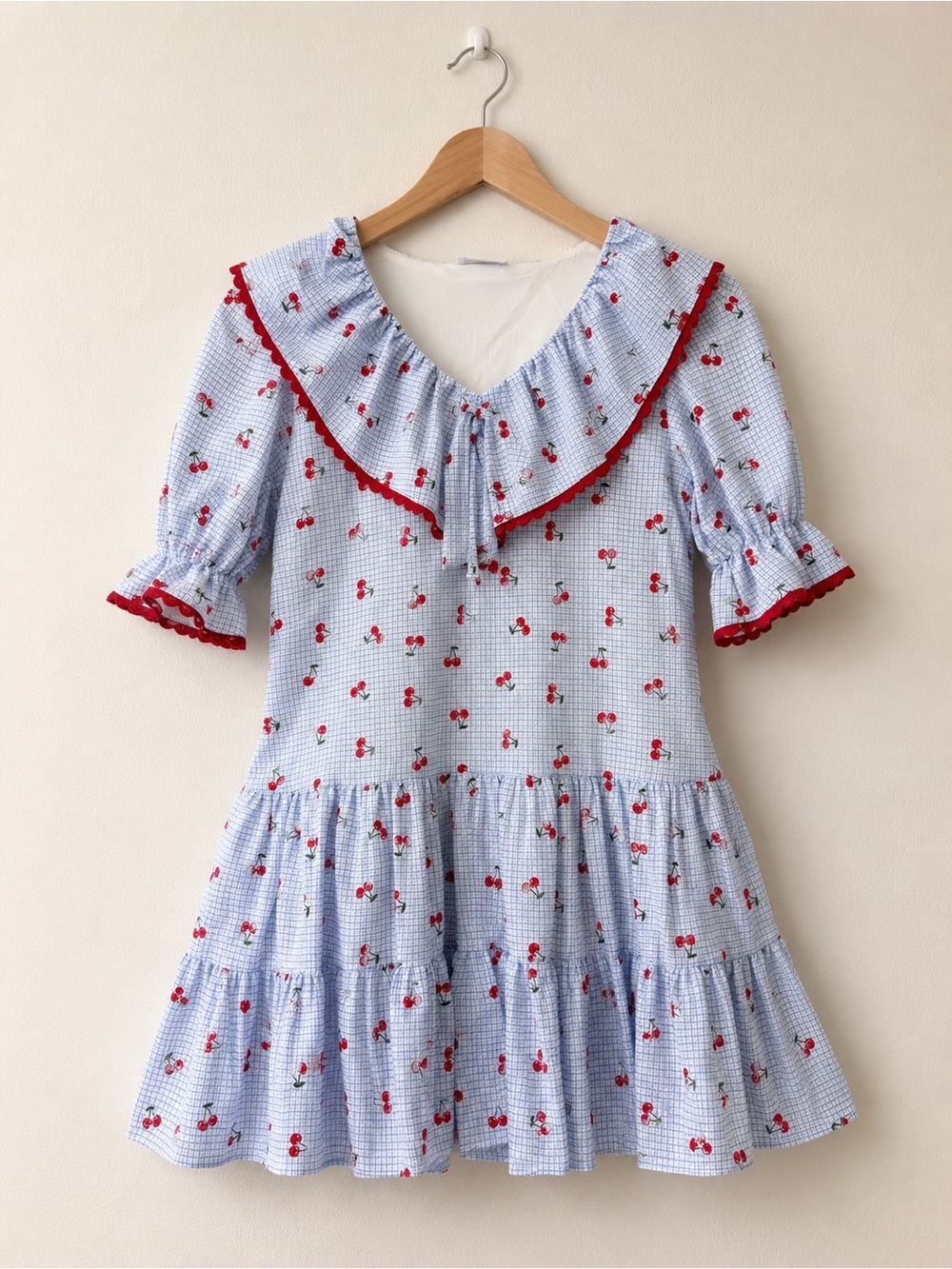 NWOT Rareraw Women’s Blue Cherry Print Ruffle Summer Dress